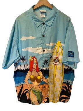 DISNEYLAND RESORT VINTAGE JESSICA ROGER RABBIT  HAWAIIAN BUTTON FRONT SHIRT